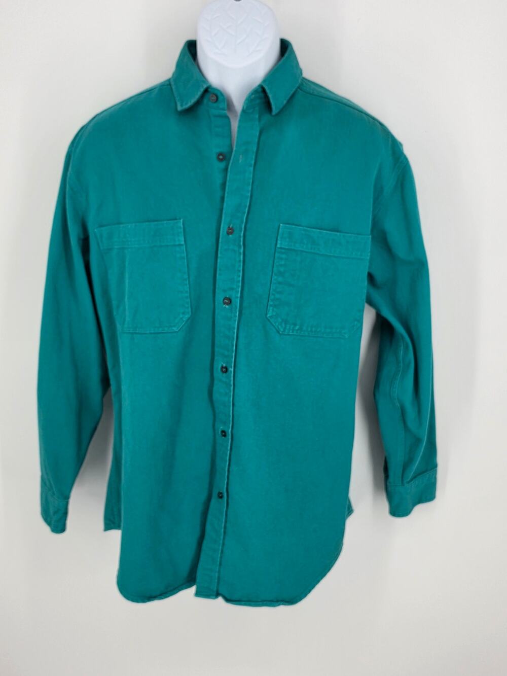 McGregor Innovations Shirt Medium M Teal Green Cotton Twill Button Down Vintage